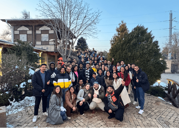 Team at an international offsite event