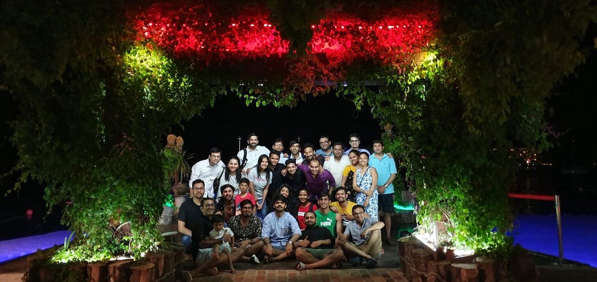 Team at an international offsite event